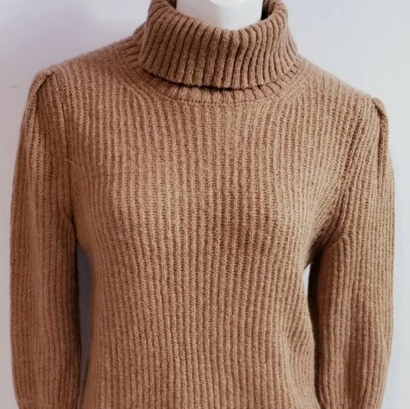 Attic & Barn Women's Tan Knit Blend Mohair Turtleneck Balloon Sleeve Sweater! M - Picture 2 of 8